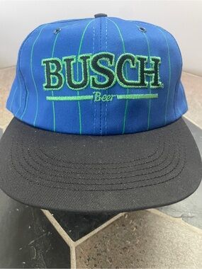 BUSCH Blue & Black Snapback Hat with Green Embroidery NEW, NEVER WORN!